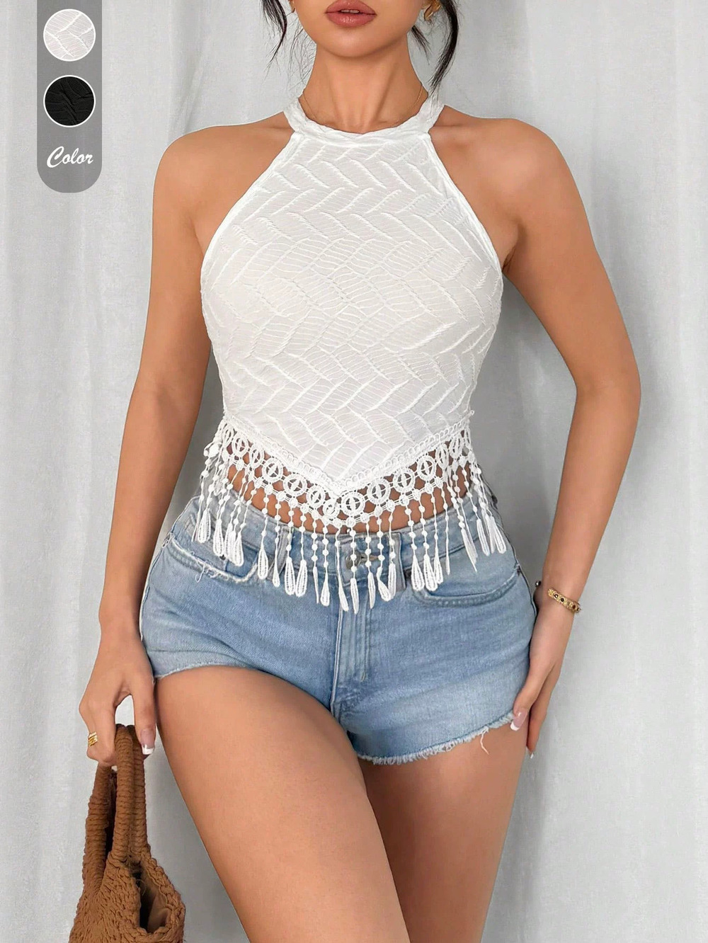 ZARA Bohemian Fringe Vest Summer Short Slim Sleeveless Top